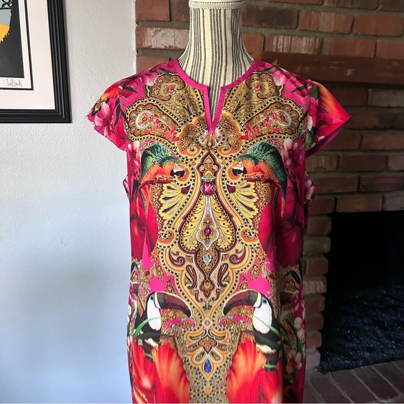 Ted Baker Aalia Cap Sleeve Tropical Bird Print Shift Dress in Red Sz 12 - Picture 5 of 12